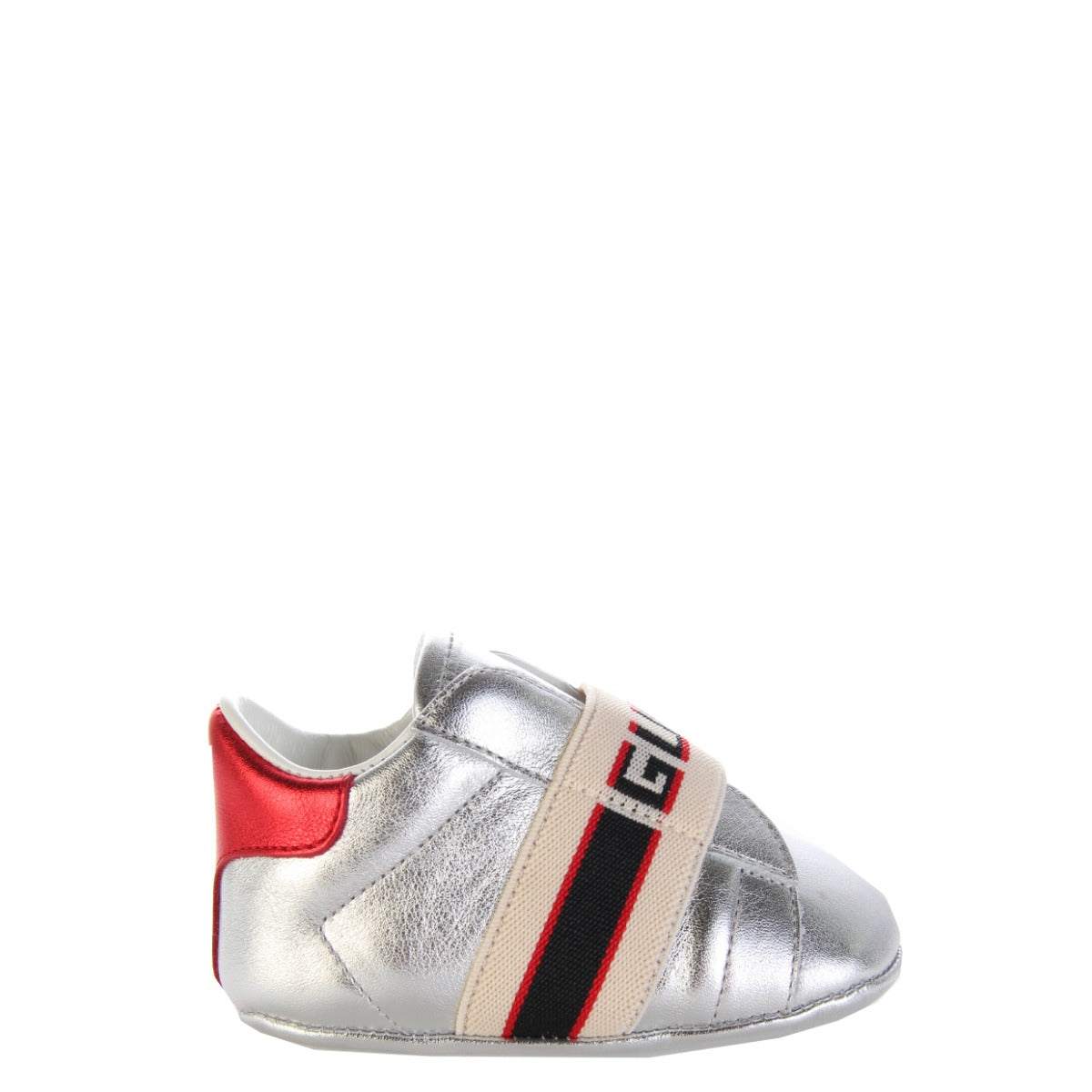 Gucci Kids Silver Ace Shoes With Gucci Stripe