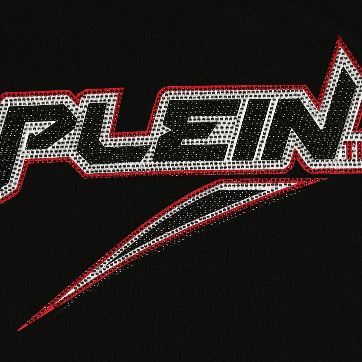 Philipp Plein Junior Black Diamante Logo T-shirt Detail