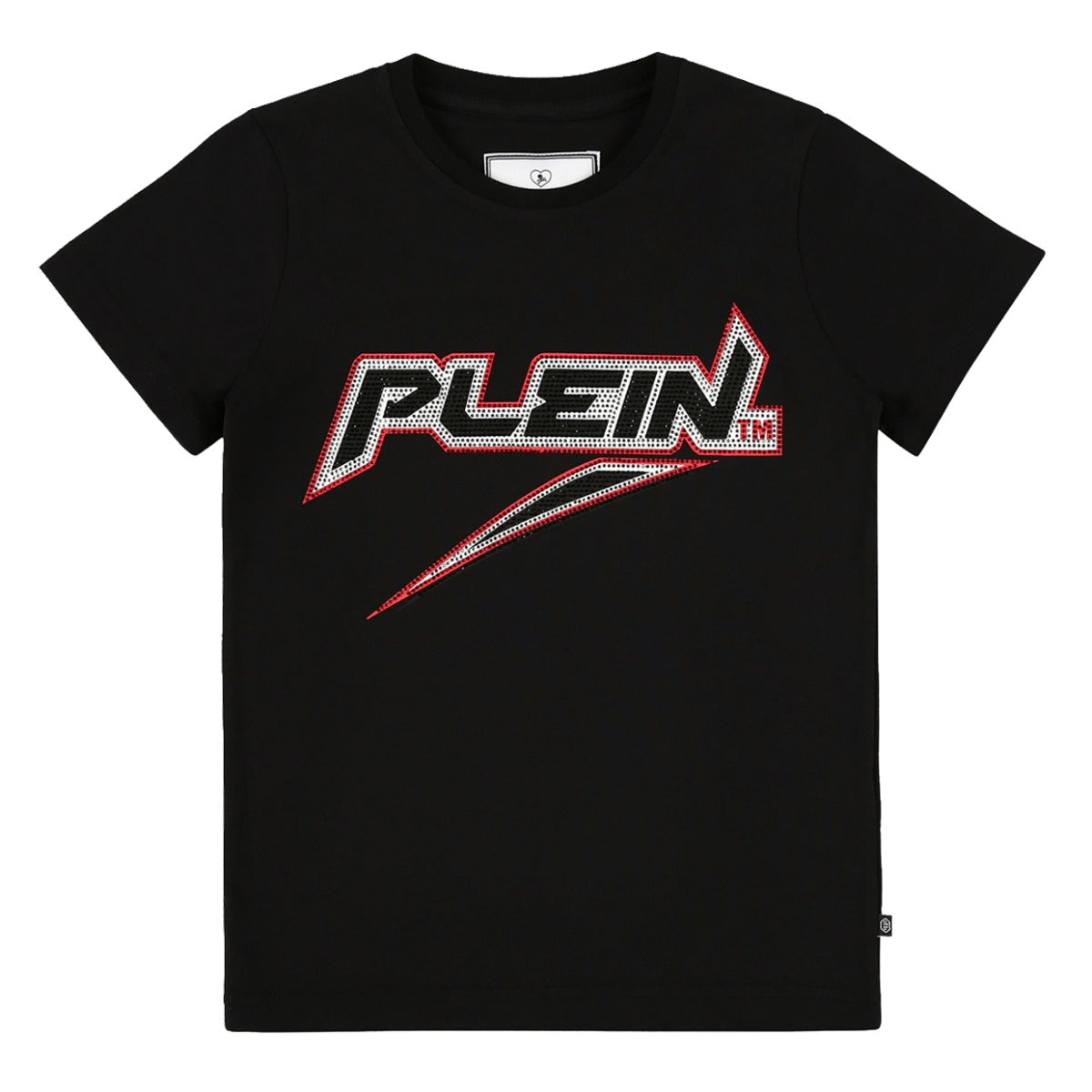 Philipp Plein Junior Black Diamante Logo T-shirt Front