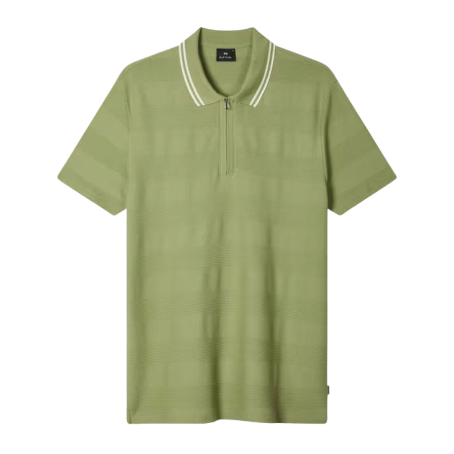 Paul Smith Textured Stripe Half Zip Green Polo Shirt