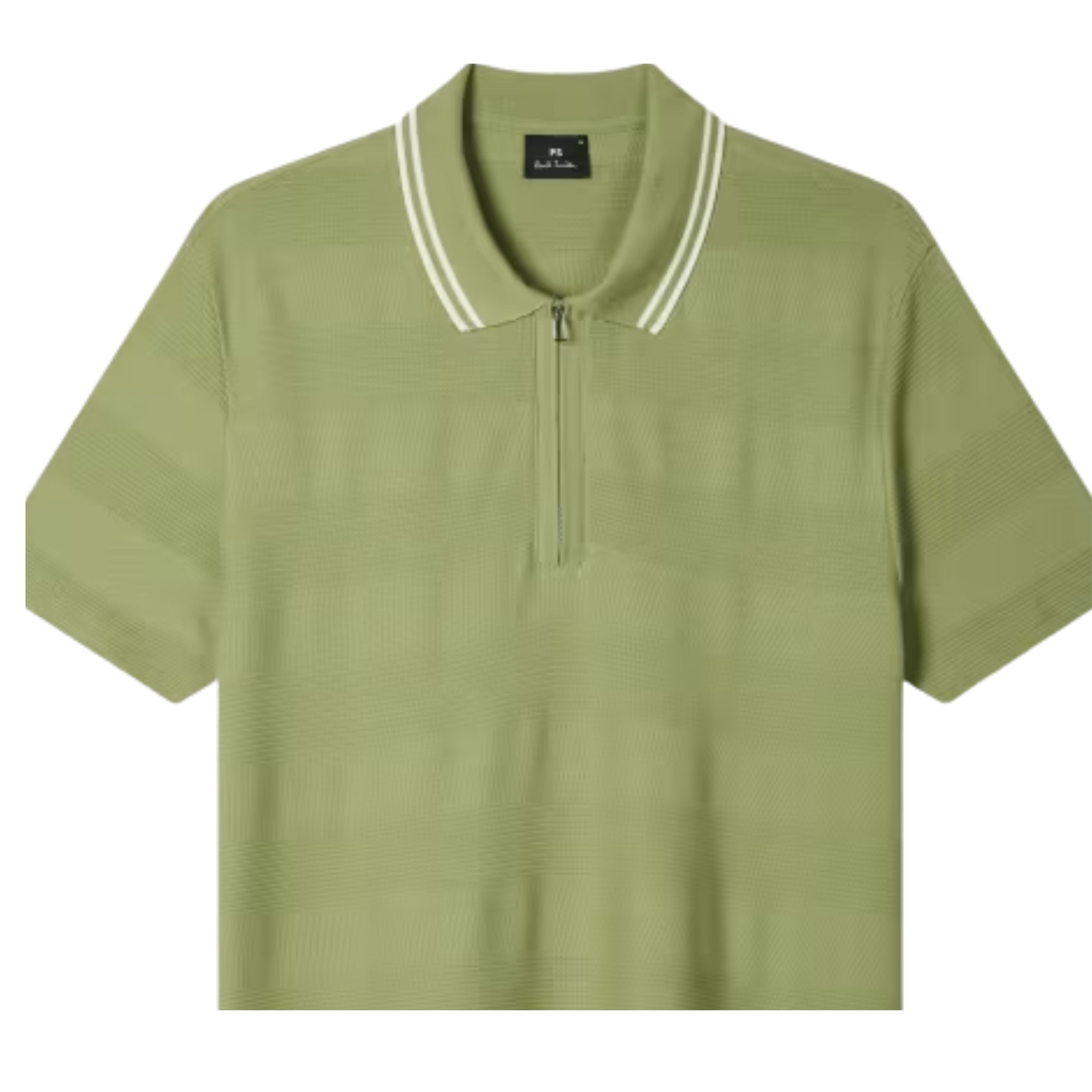 Paul Smith Textured Stripe Half Zip Green Polo Shirt