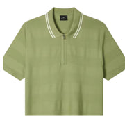 Paul Smith Textured Stripe Half Zip Green Polo Shirt