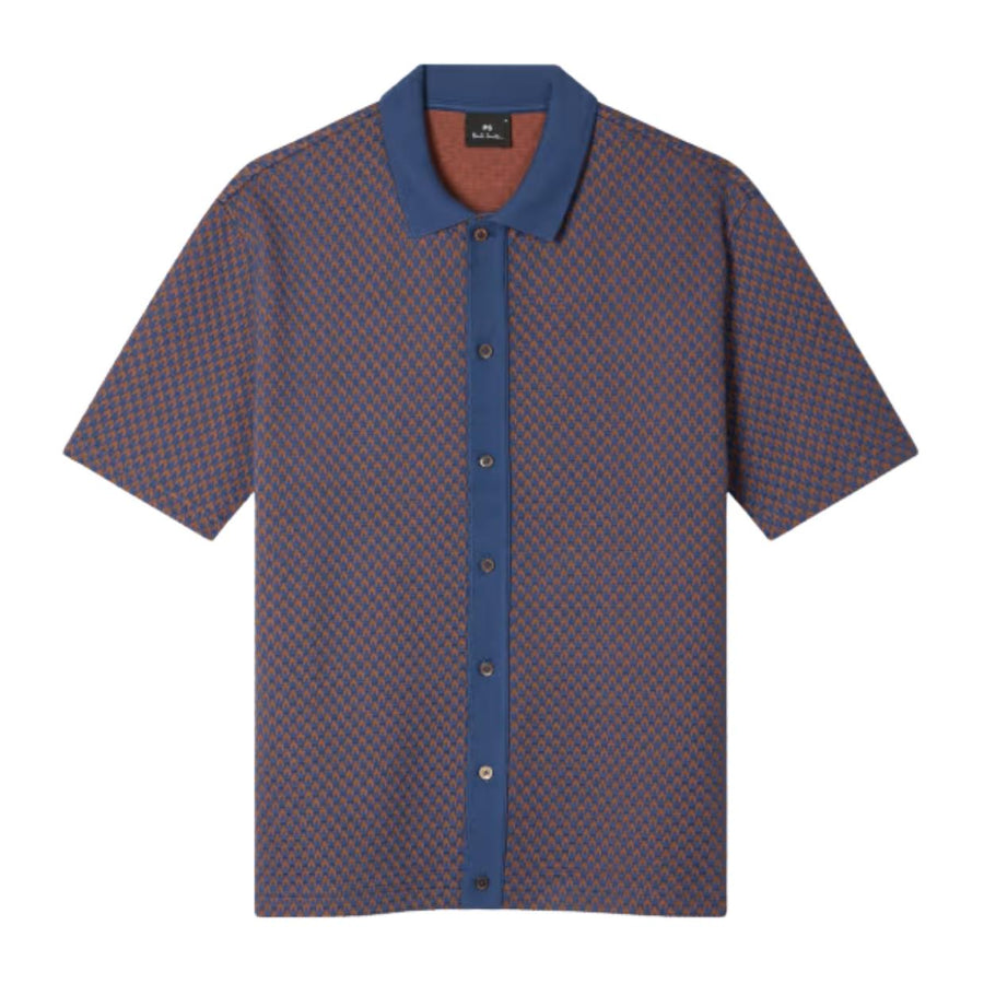 Paul Smith Regular Fit Short Sleeve Jacquard Button Blue Polo Shirt