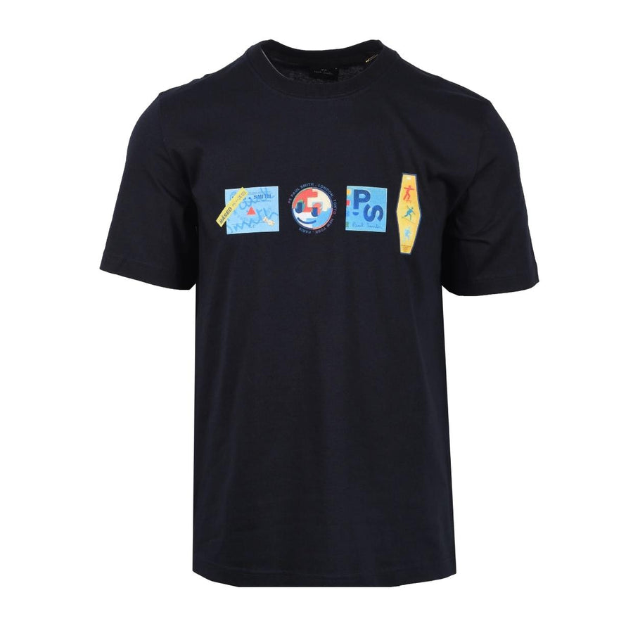 Paul Smith Regular Fit Printed Stickers Navy T-Shirt