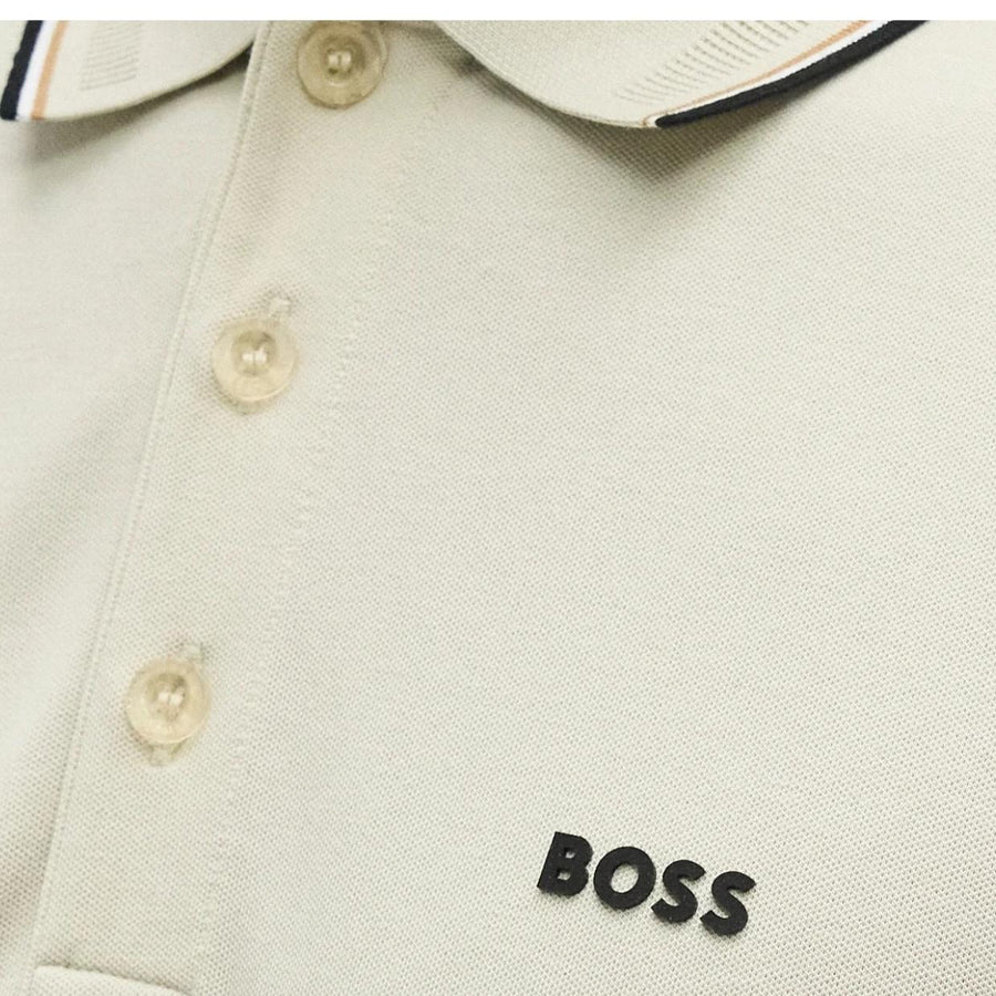 BOSS Birdie Paule Contrast Tipping Light Beige Polo Shirt