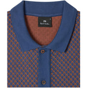 Paul Smith Regular Fit Short Sleeve Jacquard Button Blue Polo Shirt