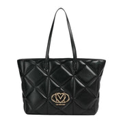 Love Moschino Embossed Quilted Gold-Tone Plaque Black Tote Bag