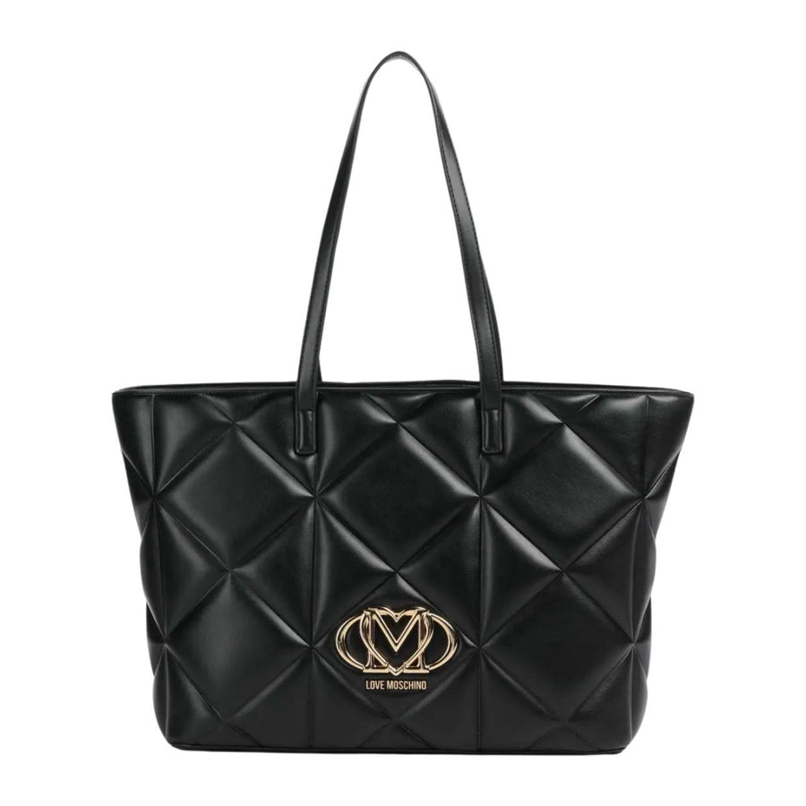 Love Moschino Embossed Quilted Gold-Tone Plaque Black Tote Bag