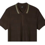 Paul Smith Textured Stripe Half Zip Brown Polo Shirt