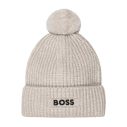 BOSS Baby Embroidered Logo Knitted Beige Beanie Hat