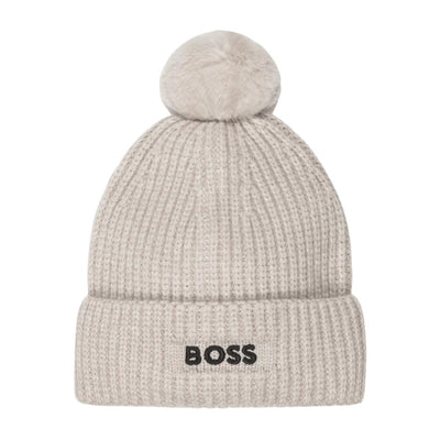 BOSS Baby Embroidered Logo Knitted Beige Beanie Hat