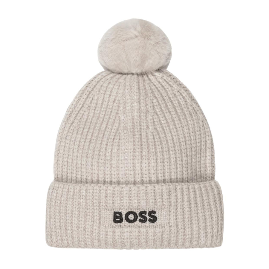 BOSS Baby Embroidered Logo Knitted Beige Beanie Hat