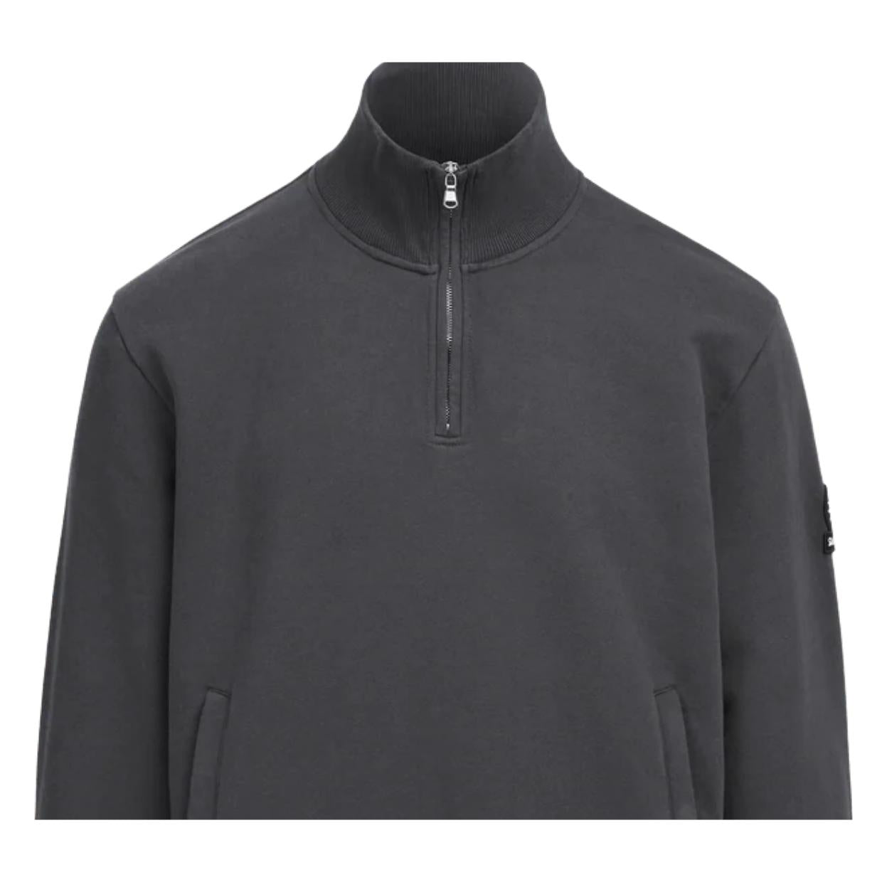 Sandbanks Badge Logo Relaxed Fit Anthracite Grey Half Zip Sweatshirt