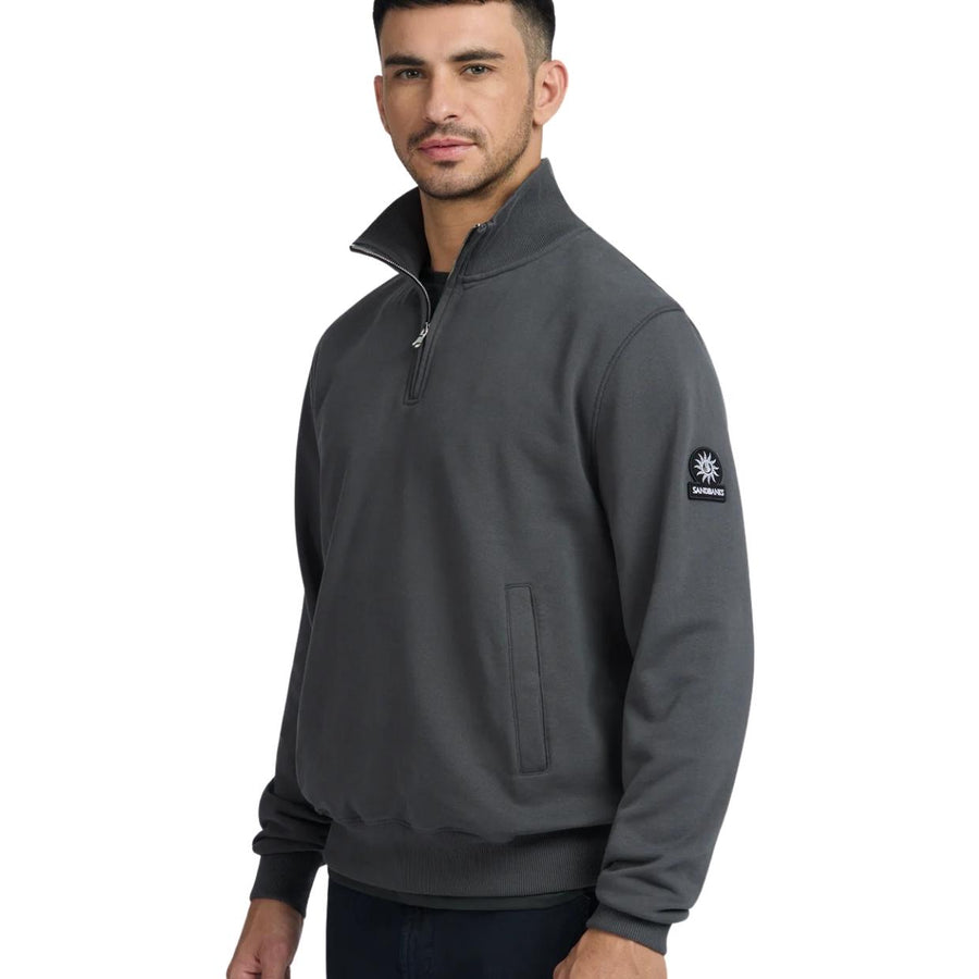 Sandbanks Badge Logo Relaxed Fit Anthracite Grey Half Zip Sweatshirt