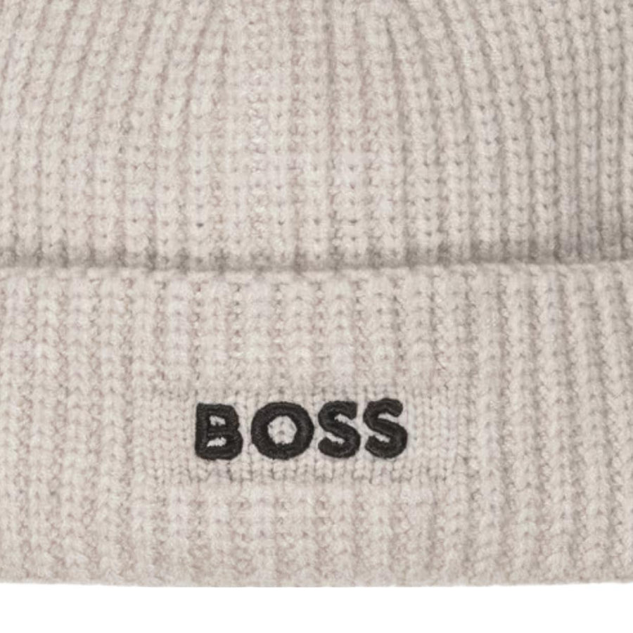 BOSS Baby Embroidered Logo Knitted Beige Beanie Hat