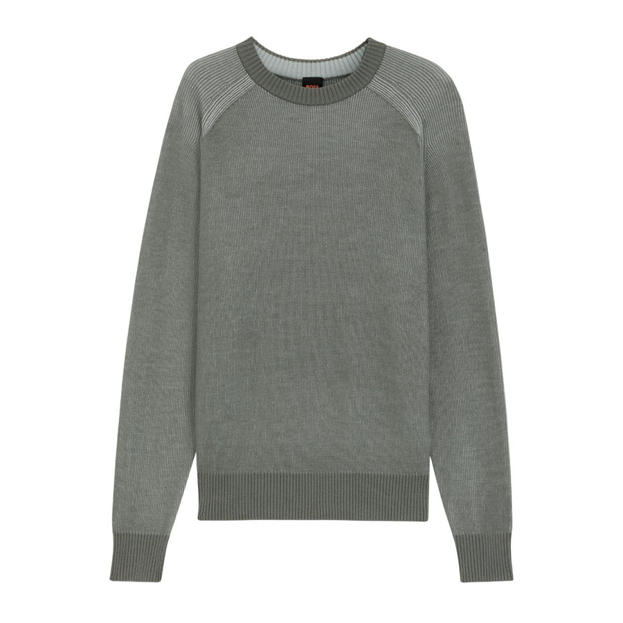 BOSS Wool Blend Rib Knit Grey Sweatshirt