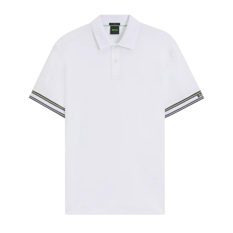 BOSS Slim Fit Striped Cuff White Polo Shirt