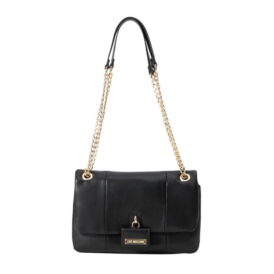 Love Moschino Gold-Tone Logo Plaque Black Shoulder Bag