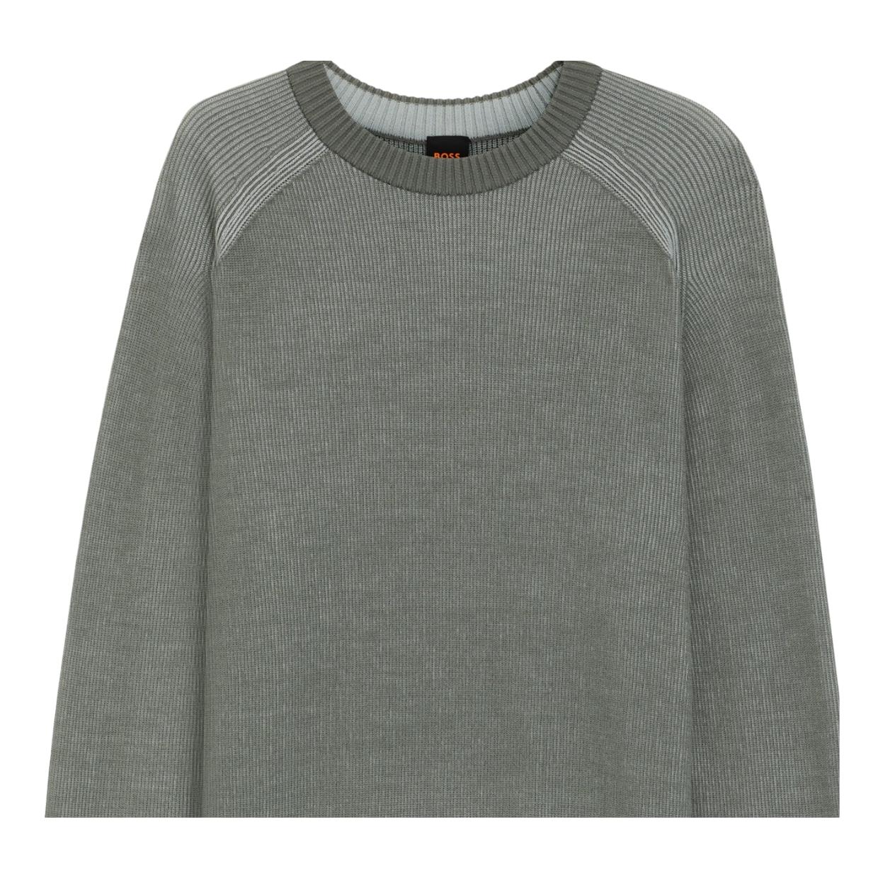 BOSS Wool Blend Rib Knit Grey Sweatshirt