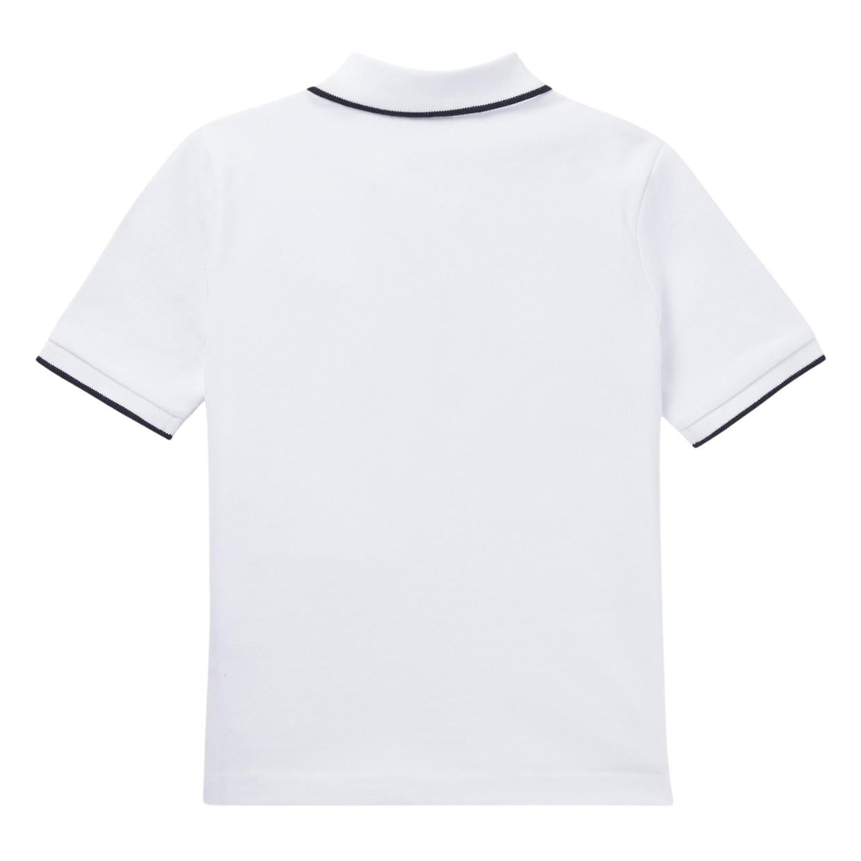 BOSS Kids Contrast Logo Cotton Pique White Polo Shirt