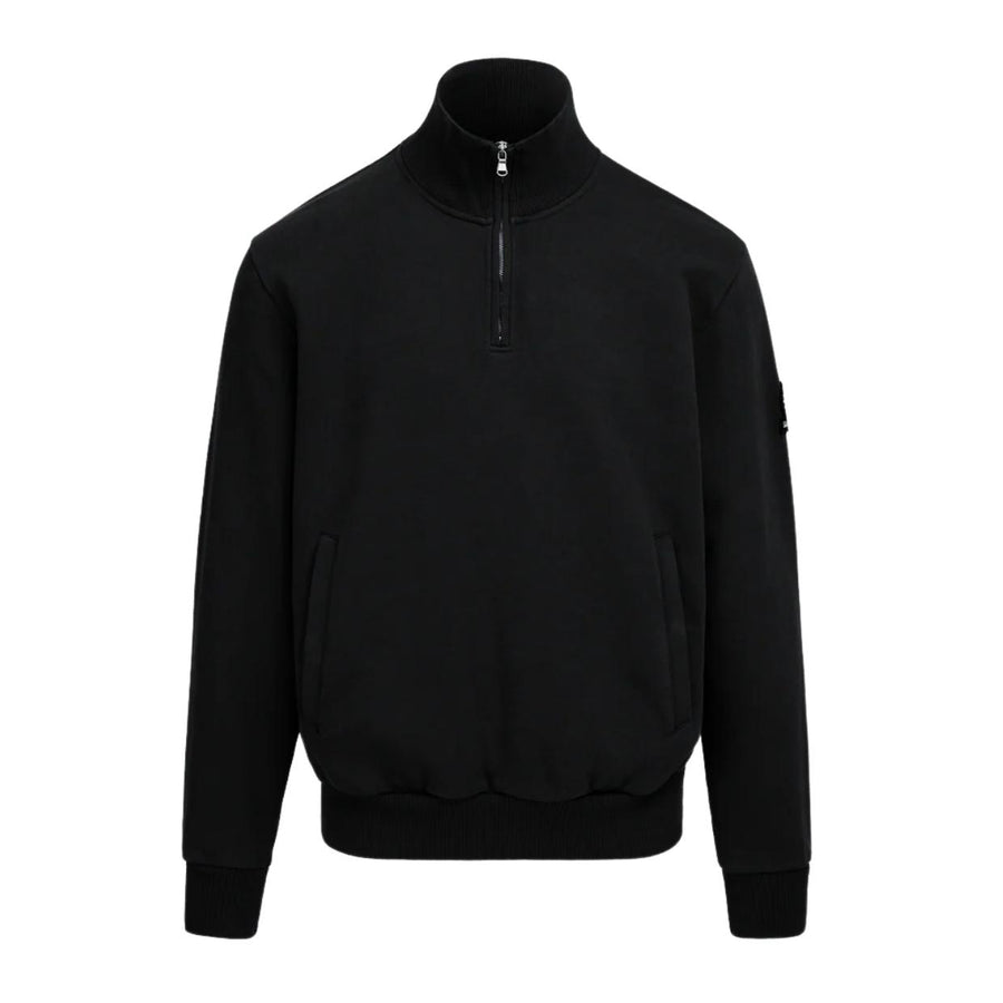 Sandbanks Badge Logo Relaxed Fit Black Half Zip Sweatshirt