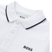 BOSS Kids Contrast Logo Cotton Pique White Polo Shirt