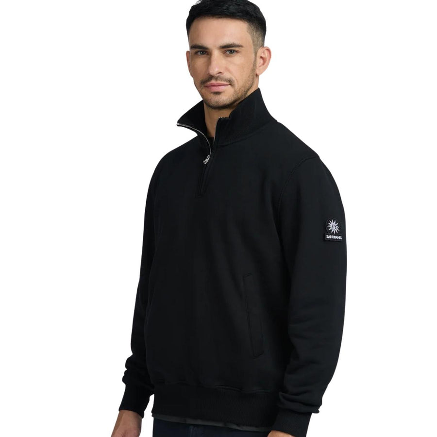 Sandbanks Badge Logo Relaxed Fit Black Half Zip Sweatshirt