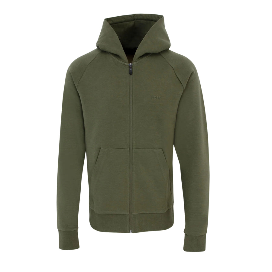 BOSS Saggy Stretch Cotton Green Olive Zip Hoodie