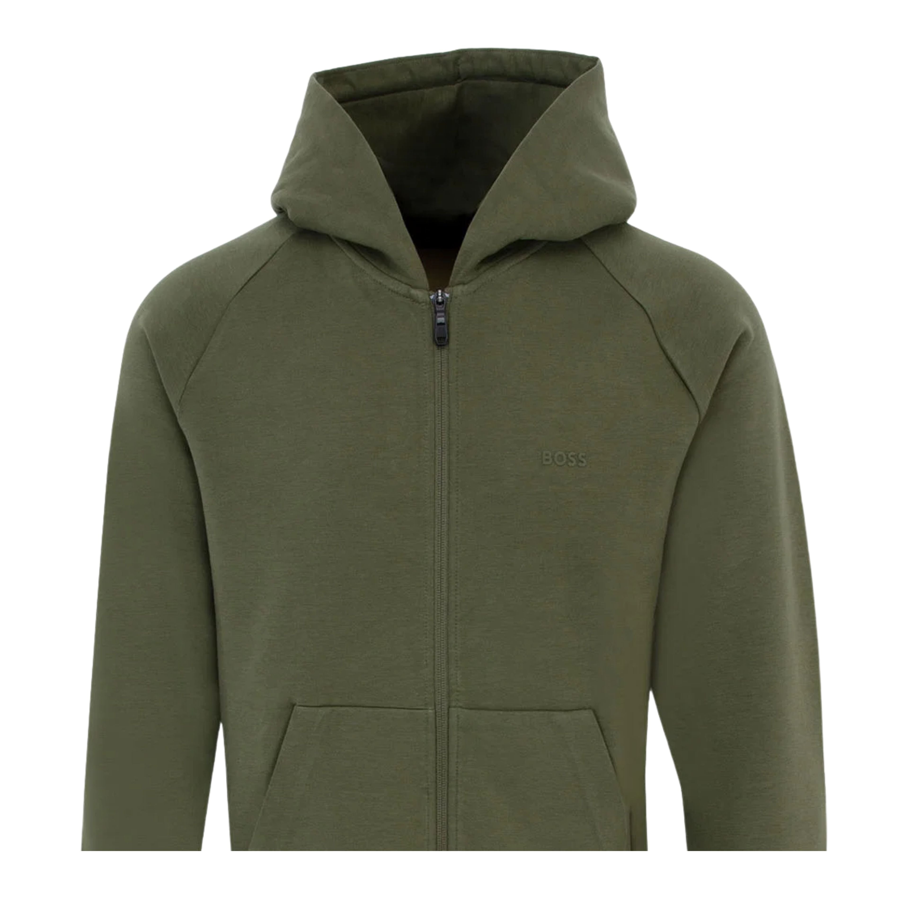 BOSS Saggy Stretch Cotton Green Olive Zip Hoodie