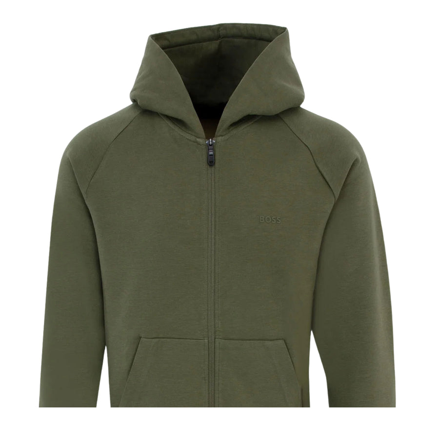 BOSS Saggy Stretch Cotton Green Olive Zip Hoodie