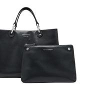 Emporio Armani Nappa Leather Medium Black Shopper Bag