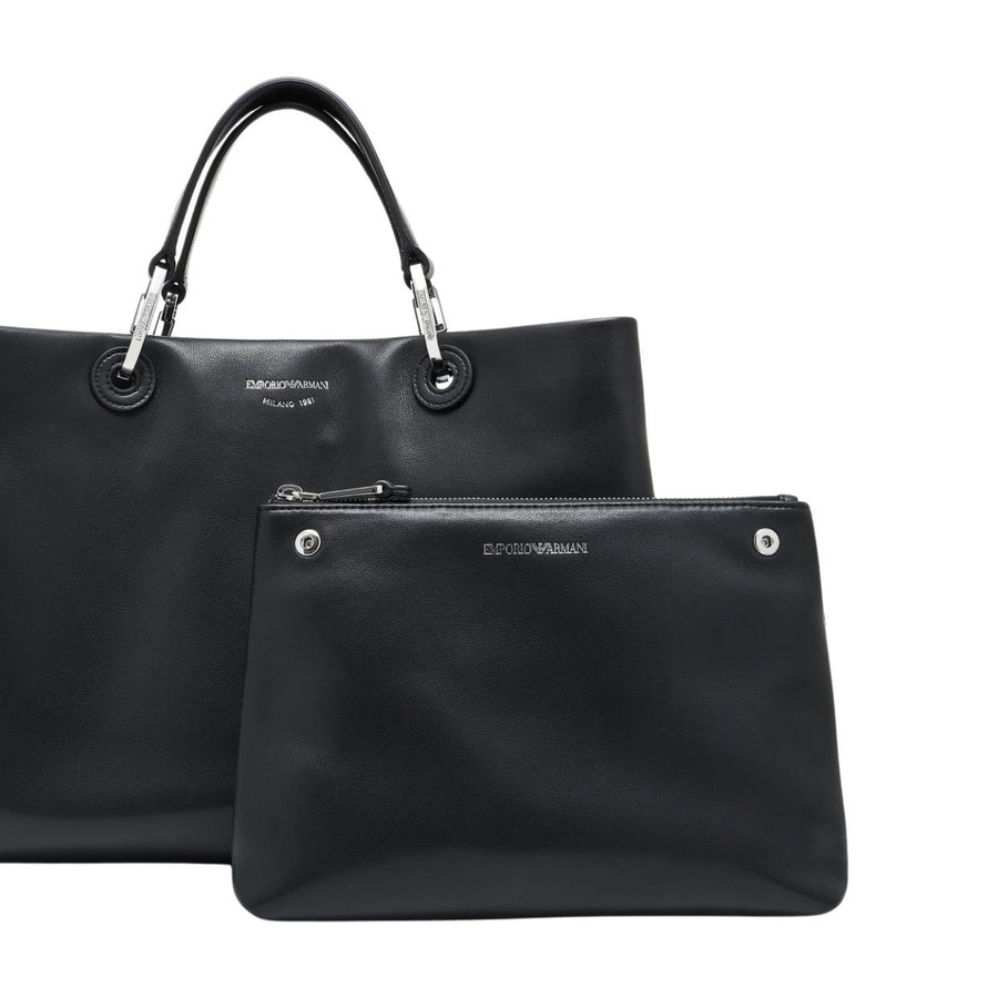Emporio Armani Nappa Leather Medium Black Shopper Bag