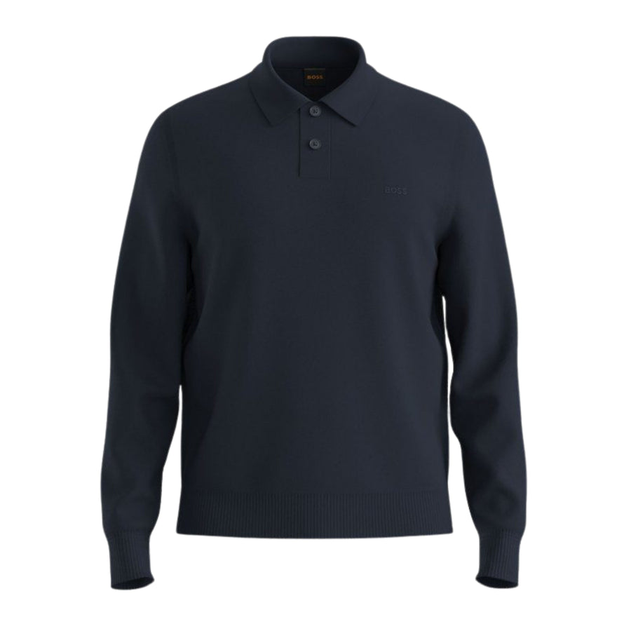 BOSS Asac Knitted Embroidered Logo Navy Polo Shirt