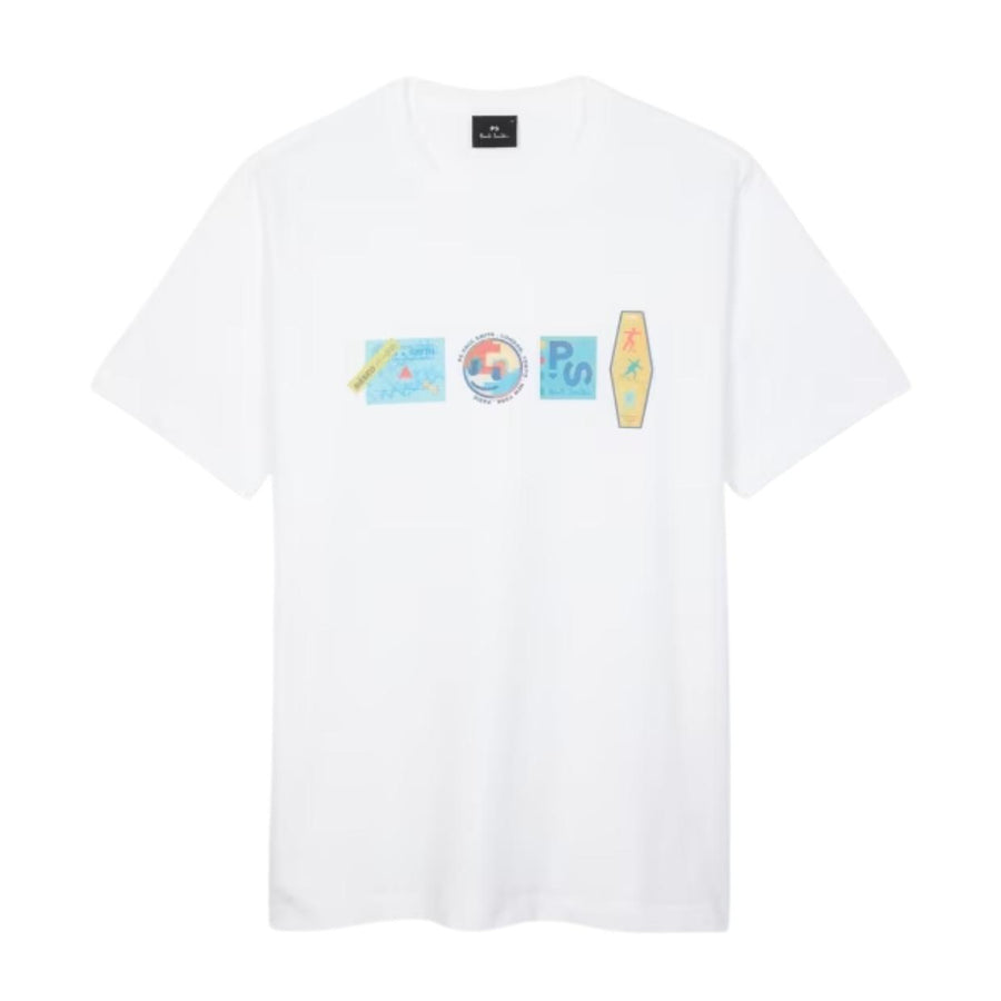 Paul Smith Regular Fit Printed Stickers White T-Shirt