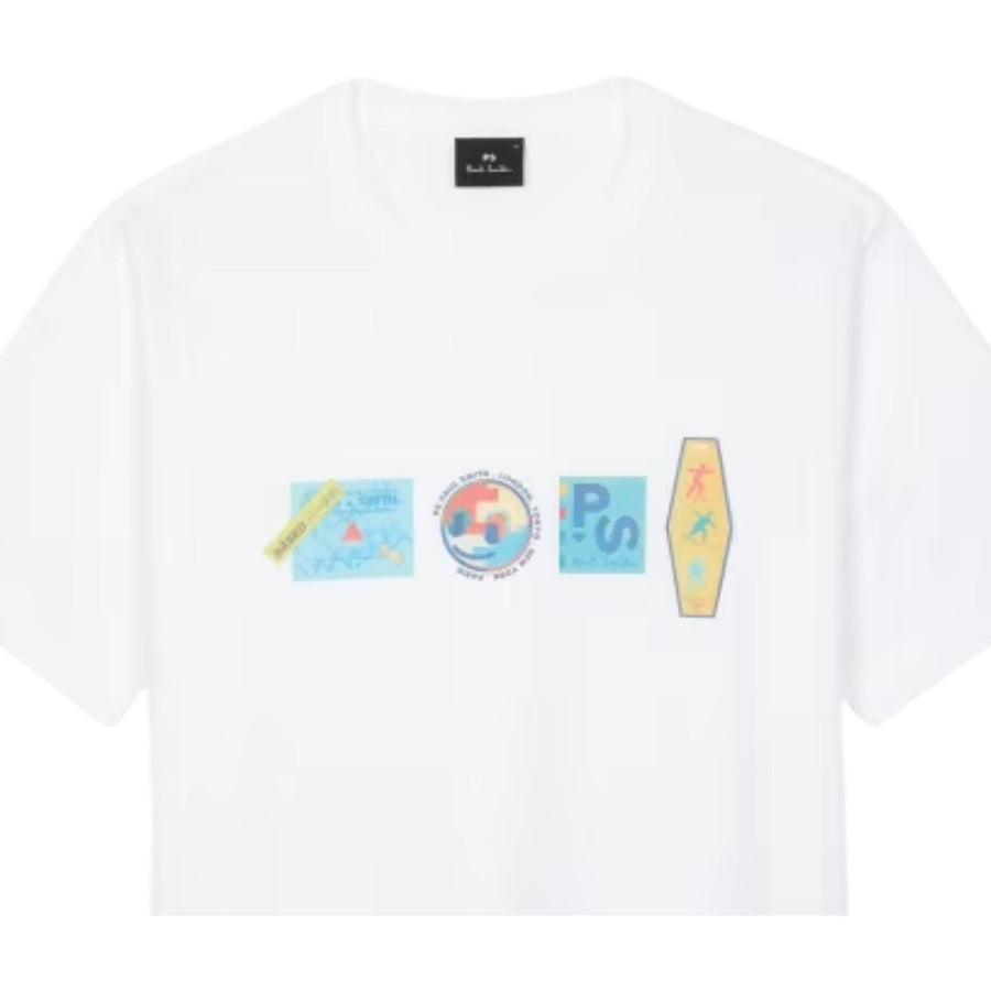 Paul Smith Regular Fit Printed Stickers White T-Shirt
