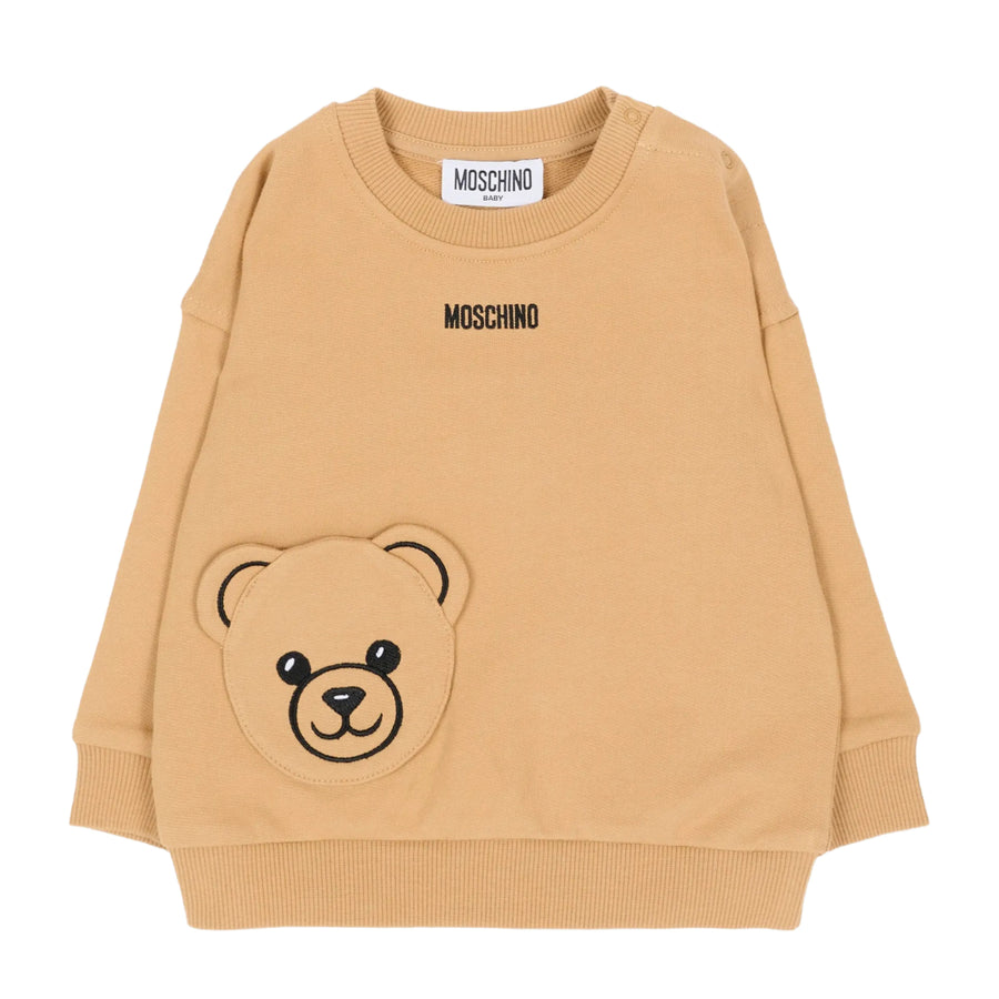Moschino Baby Teddy Bear Patch Beige Sweatshirt