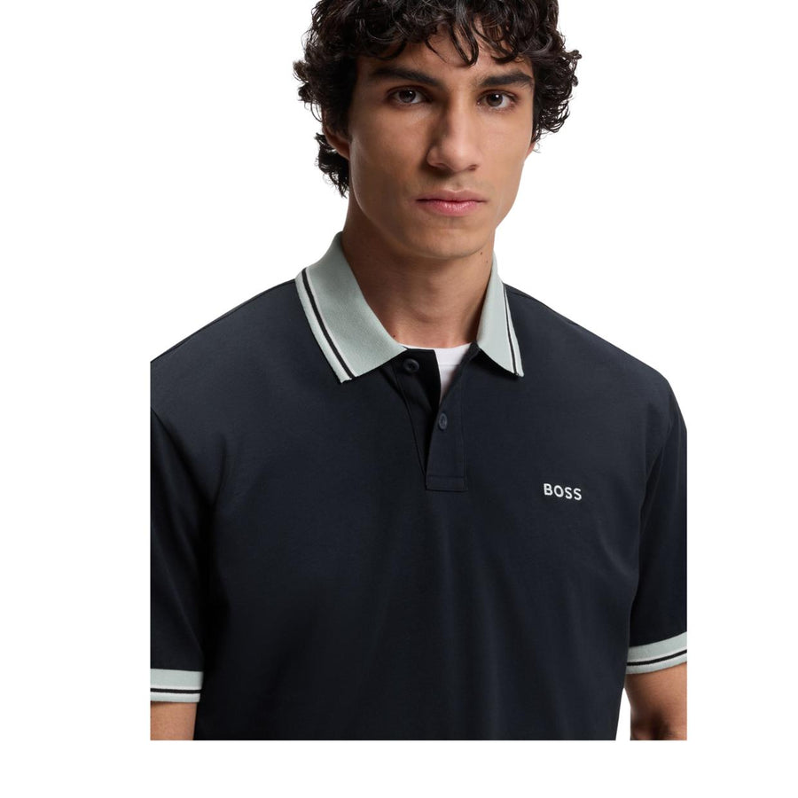 BOSS Contrast Logo Cotton-Jersey Dark Navy Polo Shirt
