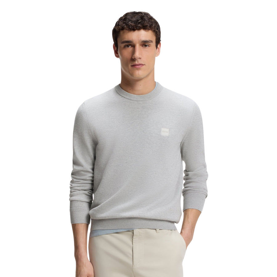 BOSS Logo Patch Cotton-Cashmere Kanovano Light Grey Sweatshirt