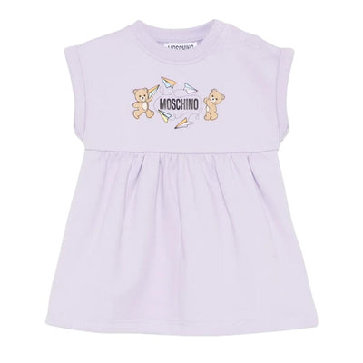 Moschino Baby Teddy Bear Print Lilac Dress
