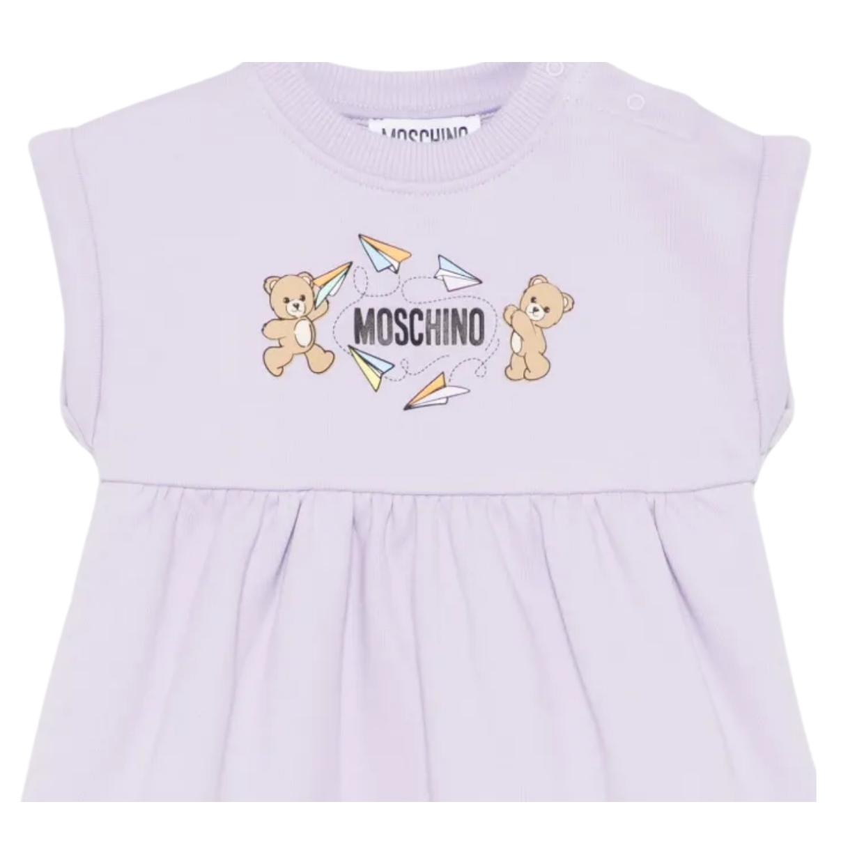Moschino Baby Teddy Bear Print Lilac Dress