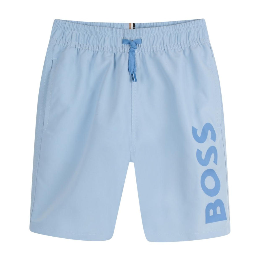 BOSS Kids Printed Logo Persian Blue Swim Shorts