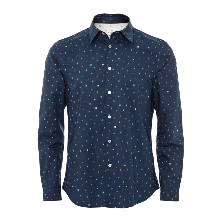 Paul Smith Tailored Fit All-Over Logo Navy Shirt