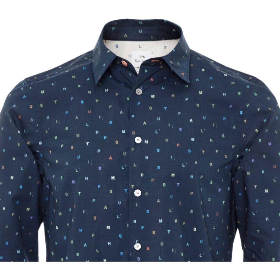 Paul Smith Tailored Fit All-Over Logo Navy Shirt
