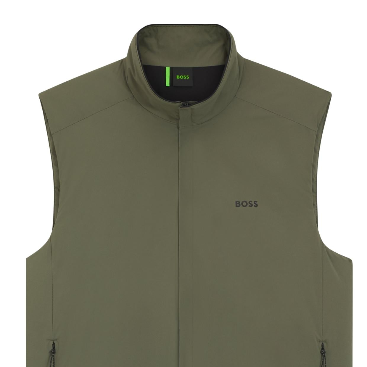 BOSS Logo Detail Water-Repellent Olive Green Gilet