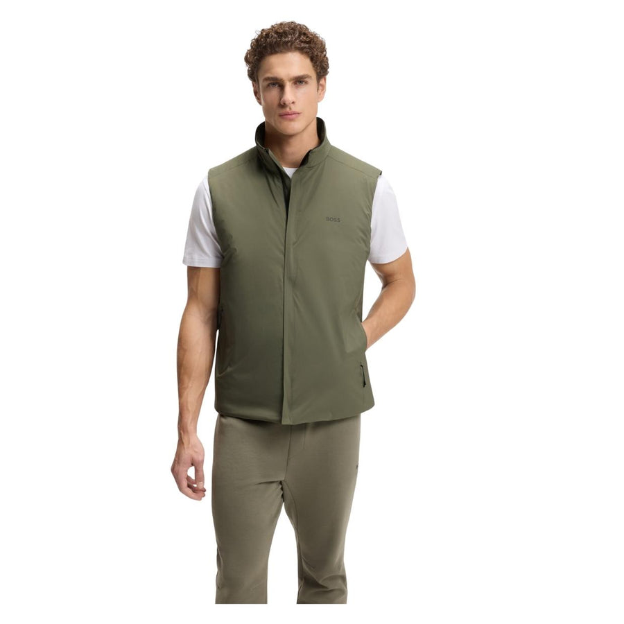BOSS Logo Detail Water-Repellent Olive Green Gilet