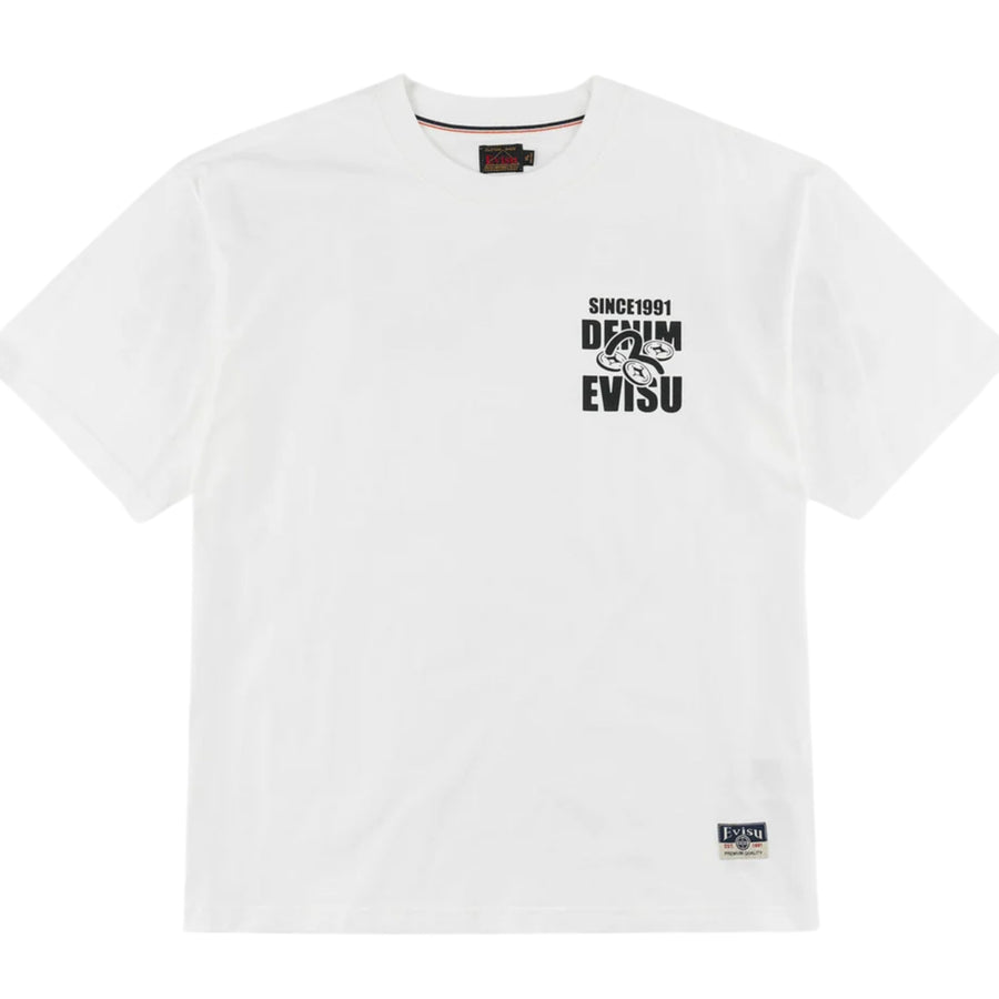 EVISU Printed Multi Badge Fortune Daicock Off White T-Shirt