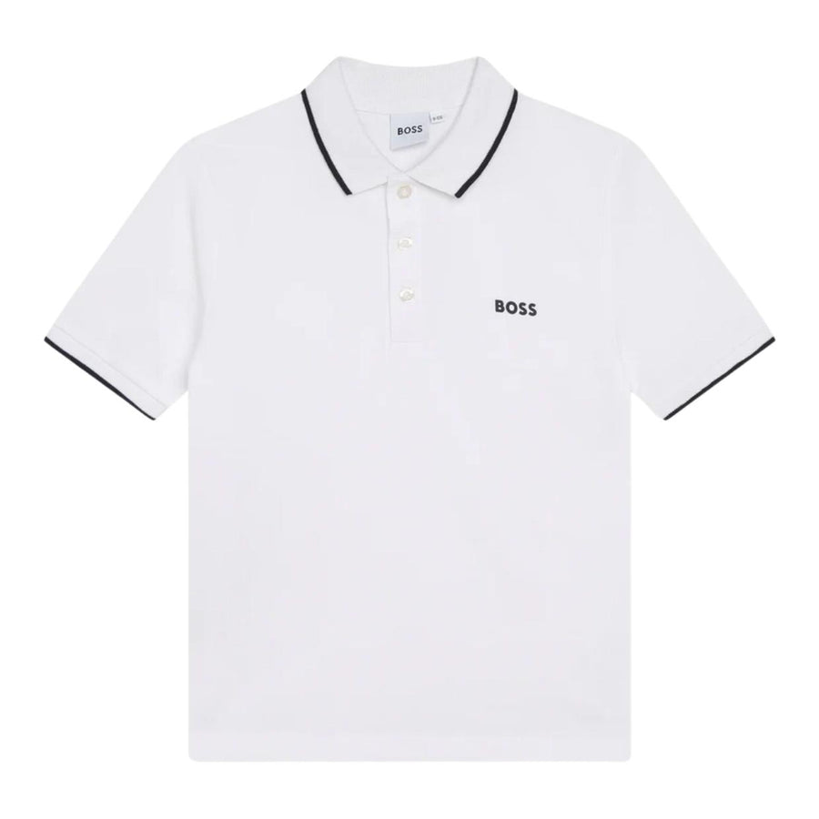 BOSS Kids Contrast Logo White Polo Shirt