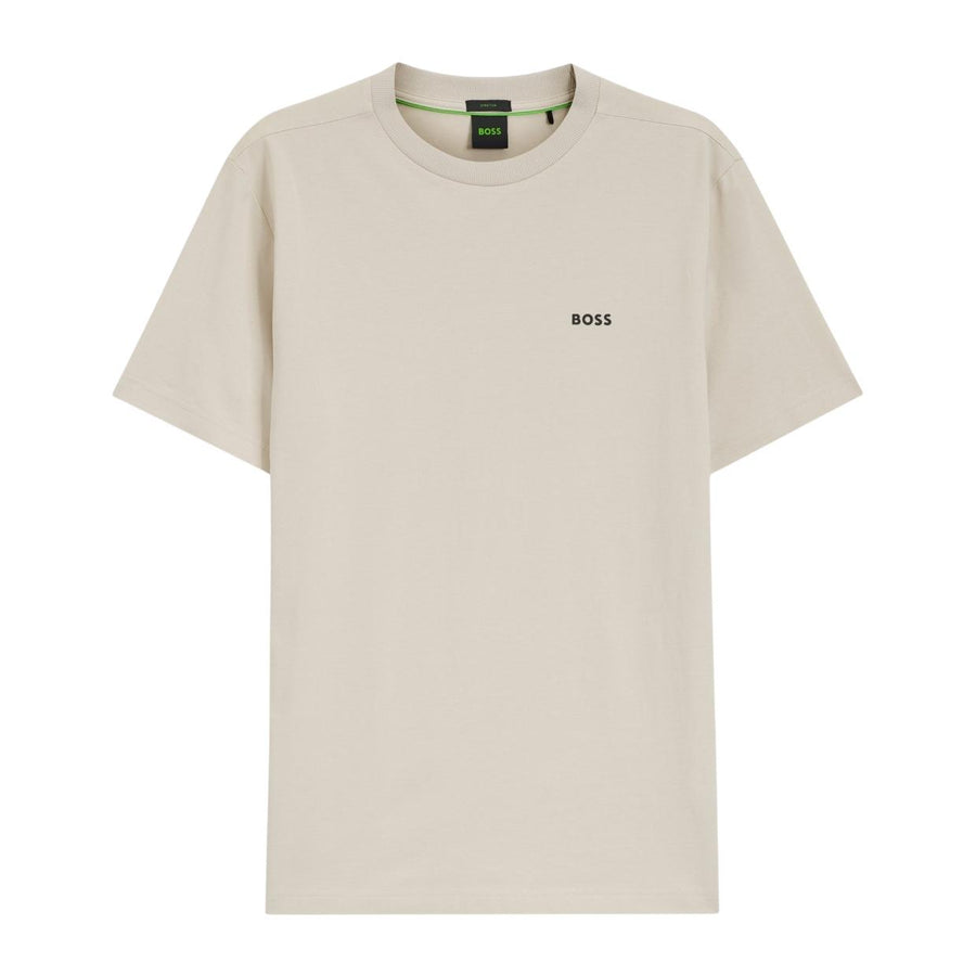 BOSS Regular Fit Contrast Logo Cotton Blend Light Beige T-Shirt