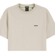 BOSS Regular Fit Contrast Logo Cotton Blend Light Beige T-Shirt