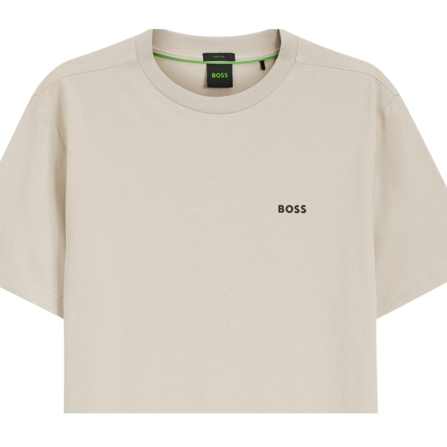 BOSS Regular Fit Contrast Logo Cotton Blend Light Beige T-Shirt